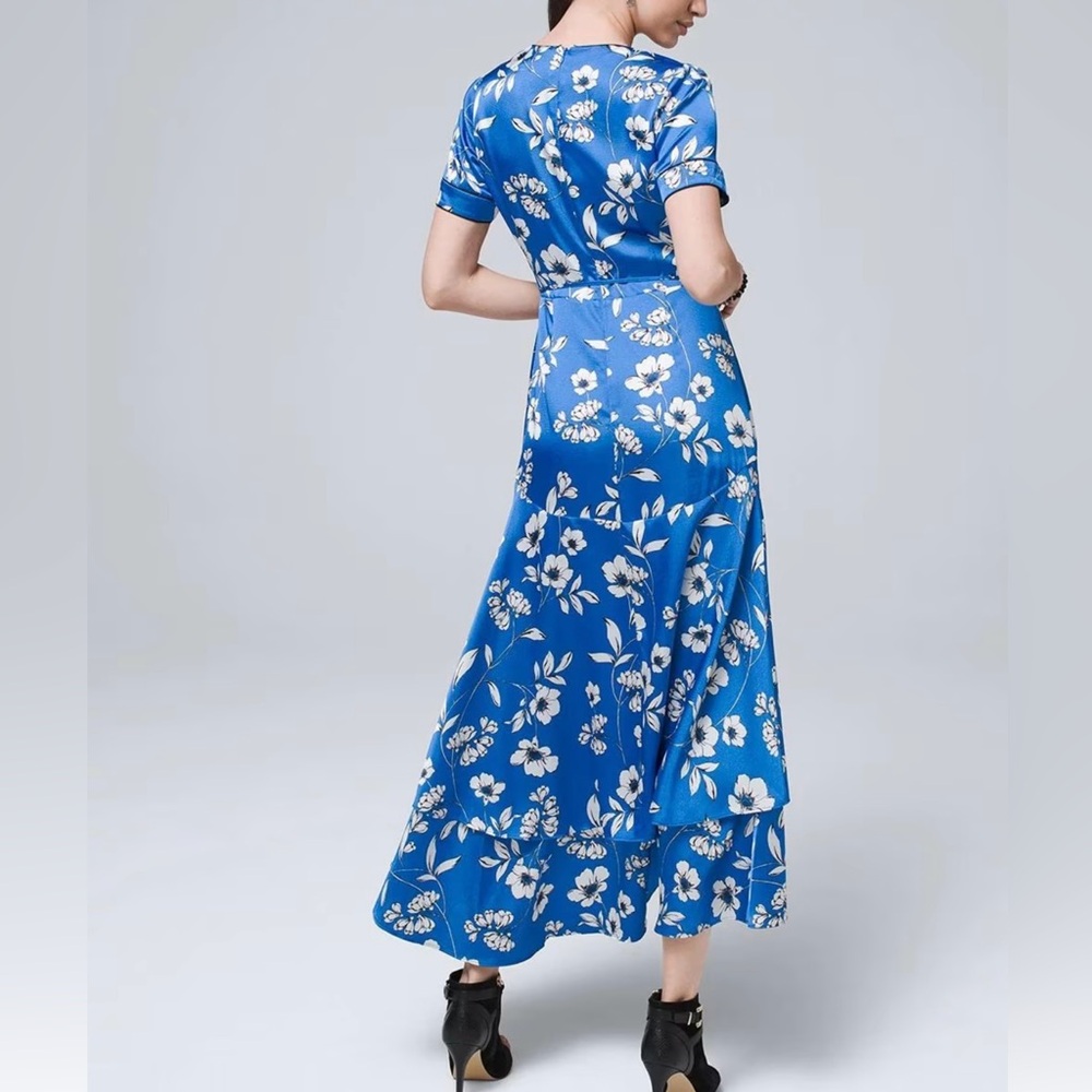 Beautiful/flowing Floral Print dress. Faux Wrap Midi Dress with layers size 14 - Picture 3 of 14